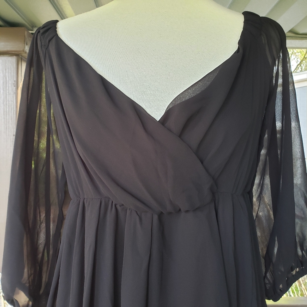 FAERIESTY Maxi Dress Size L Black Babydoll Sheer Sleeves Formal Flowy Evening - Picture 16 of 16